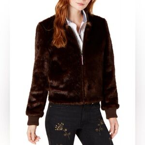 Tommy Hilfiger Brown Faux Fur Bomber Jacket